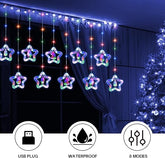 300 LEDs Christmas Star Window String Lights glowing in a festive home